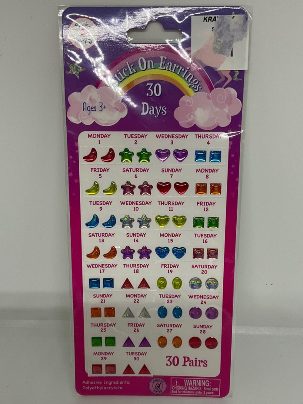 30 Days Stick-On Earrings for Kids - Multicolor
